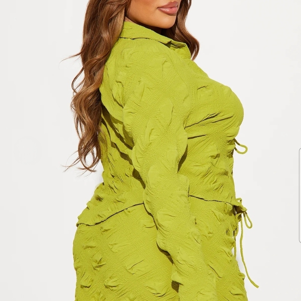 Green Ruched Two Peice Set - Picture 2 of 3